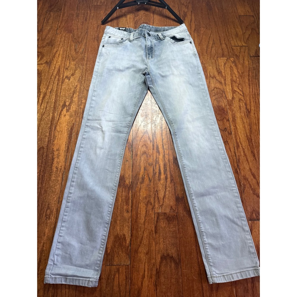 Leky Denim Mens Slim Fit Jeans Light Wash Grey Contrast Back Pockets Size 33x32